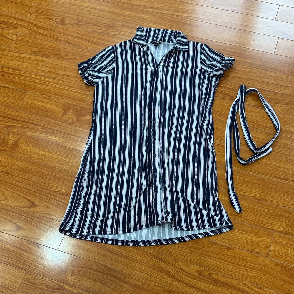 Justify Navy and White Striped Dress L